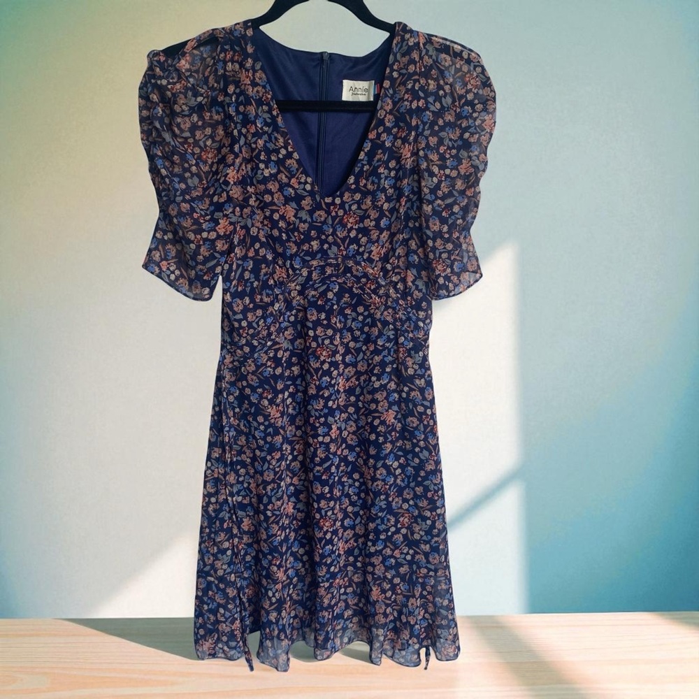 Annie Navy and Pink Floral Midi Dress
